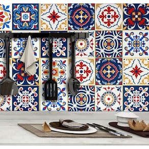 Papel de Parede Estilo Azulejo Ladrilho Hidráulico em Tons Coloridos Adesivo Lavável Cozinha Criativa