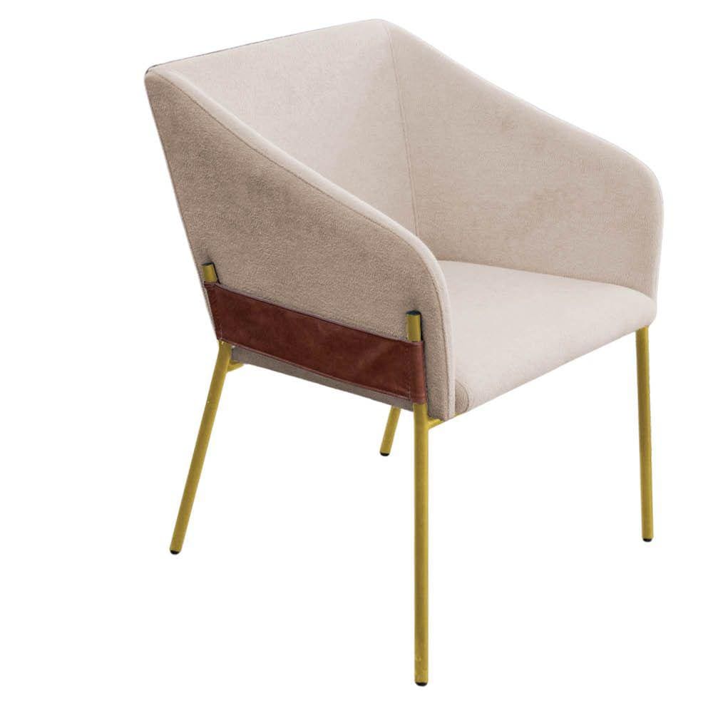 Poltrona Decorativa Jobim Pés De Ferro Gold Bouclé Bege - Montanaris Decor