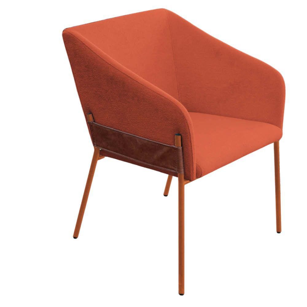 Poltrona Decorativa Jobim Pés De Ferro Bronze Bouclé Terracota - Montanaris Decor