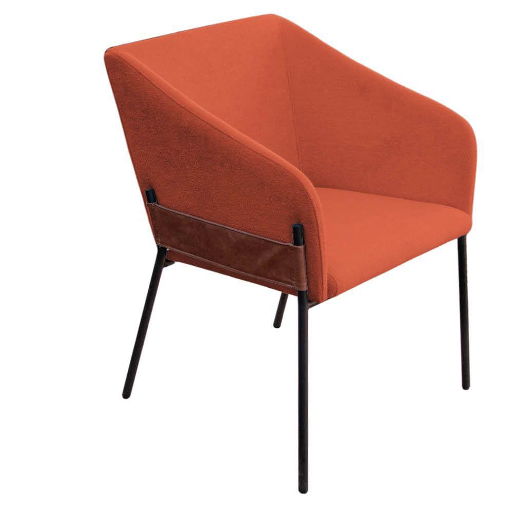 Poltrona Decorativa Jobim Pés De Ferro Preta Bouclé Terracota - Montanaris Decor