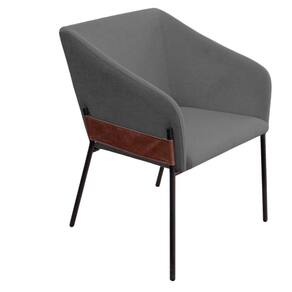 Poltrona Decorativa Jobim Pés De Ferro Preta Bouclé Cinza - Montanaris Decor