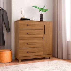 Cômoda Victoria 4 Gavetas 1 Porta - Amêndoa - Cor: Marrom