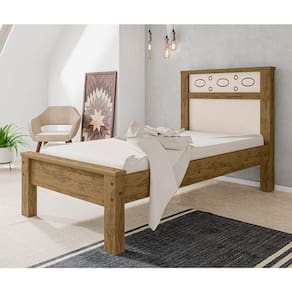 Cama Solteiro Em Mdf Las Vegas - Amêndoa-off White - Cor: Marrom