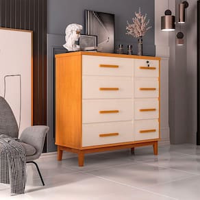 Cômoda Para Quarto 8 Gavetas Detroit Nature- Off White - Cor: Bege
