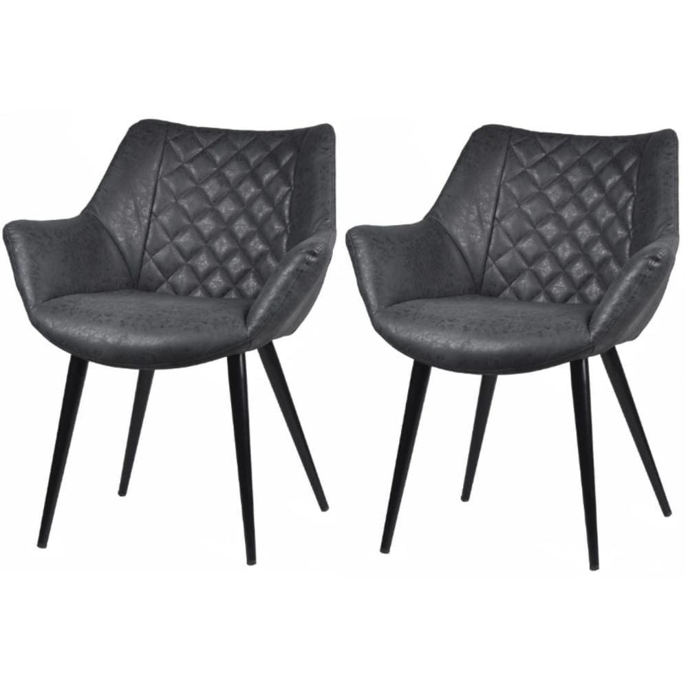 Kit 2 Cadeiras Com Braço Cinara Rivattis Revestida Em Pu Preto Base Aço