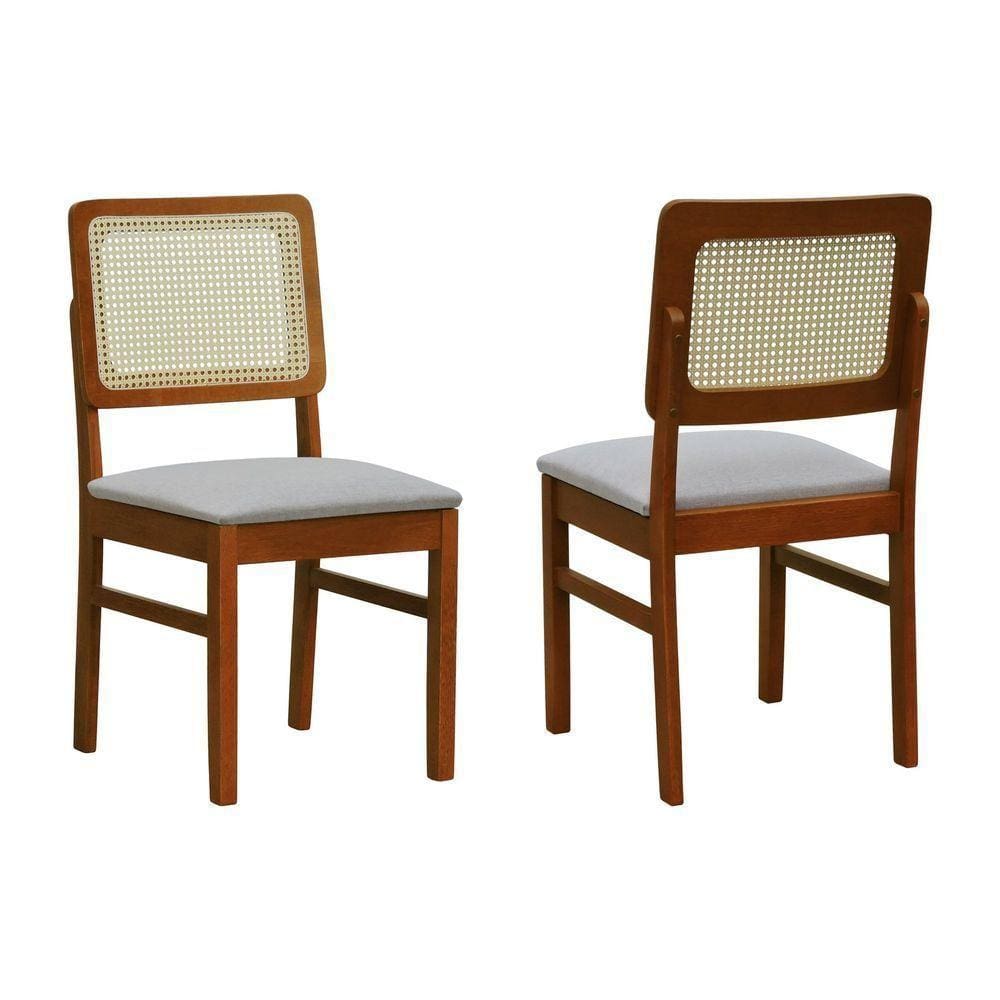 Kit 2 Cadeiras Madeira Maciça Lyon Encosto Telinha Natural - Amêndoa Assento Estofado Linho Bege Mescla Impermeável