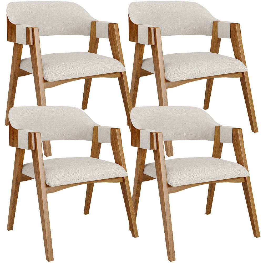 Kit 04 Cadeiras Para Sala de Jantar e Estar Living Estofada Suran L02 Linho Champagne - Lyam