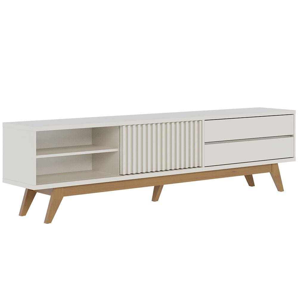 Rack para Sala De Estar TV 75 Pol 200cm Pés Retrô Venice C04 Off White Matte - Lyam Decor