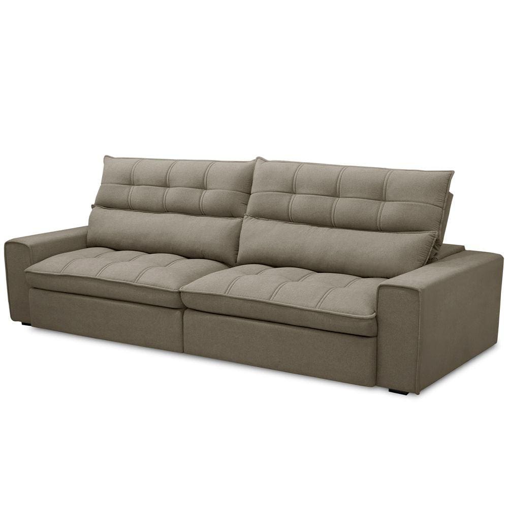 Sofá Retrátil Reclinável Para Sala de Estar Living 290cm Dimas F04 Veludo Marrom Claro - Lyam Decor