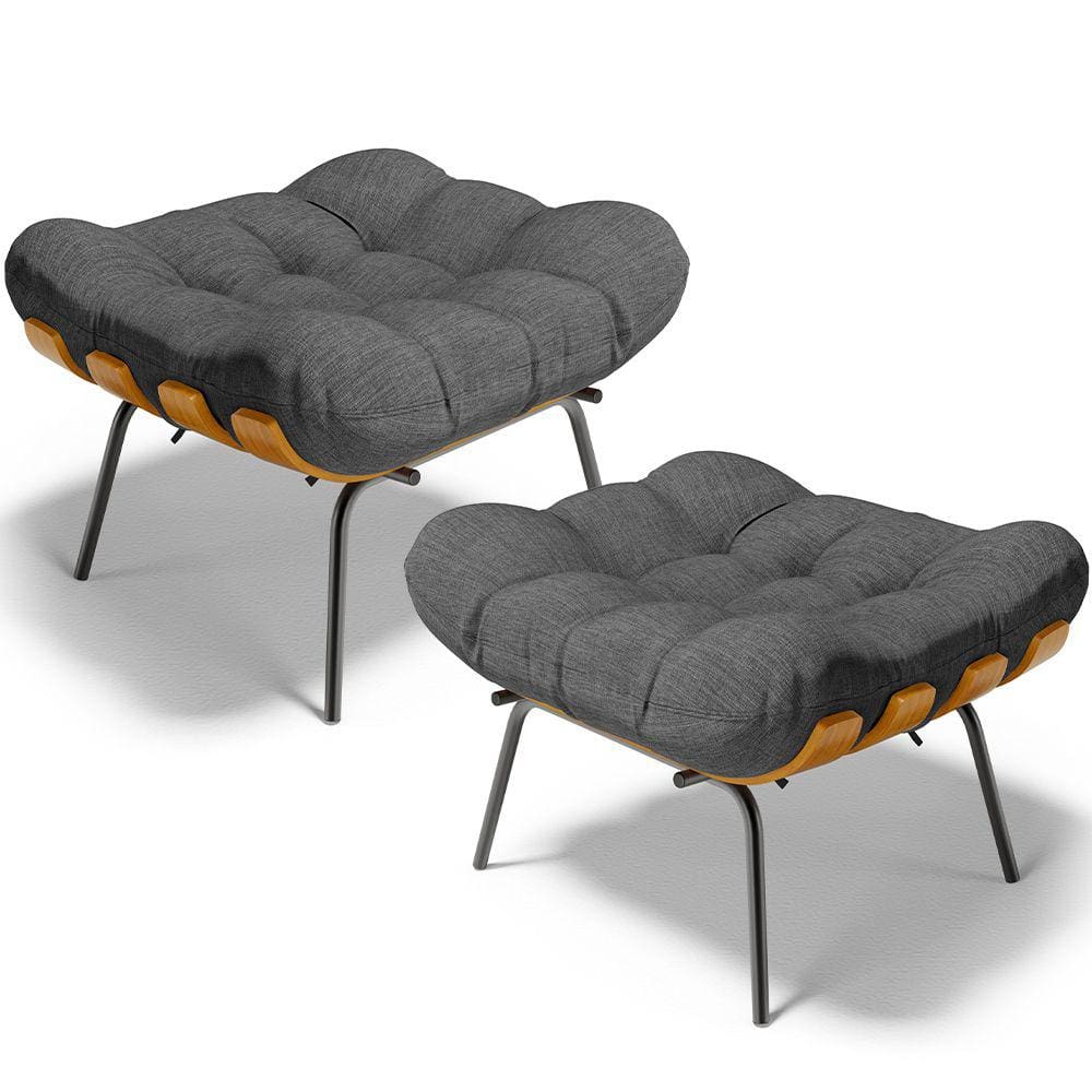 Kit 02 Puffs Decorativos Sala de Estar Costela L02 Linho Cinza Escuro - Lyam Decor