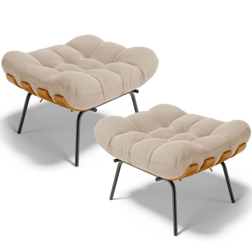 Kit 02 Puffs Decorativos Sala de Estar Costela L02 Suede Bege - Lyam Decor