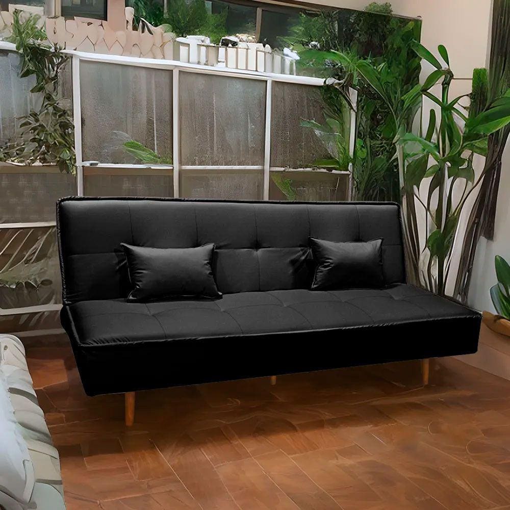 Sofá Cama Silver Reclinável Corano Preto - Shop das Cabeceiras