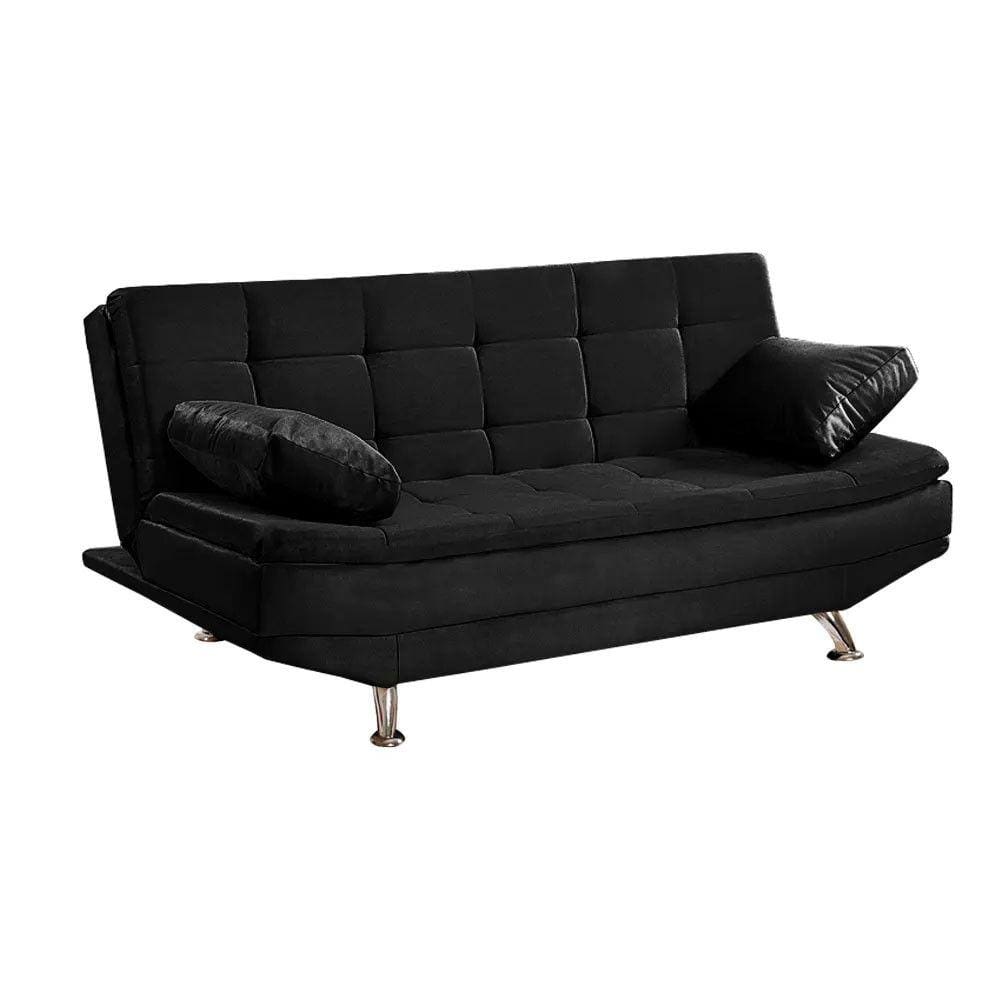 Sofá Cama Valencia 3 Lugares Reclinável Material Sintético Preto - Shop das Cabeceiras