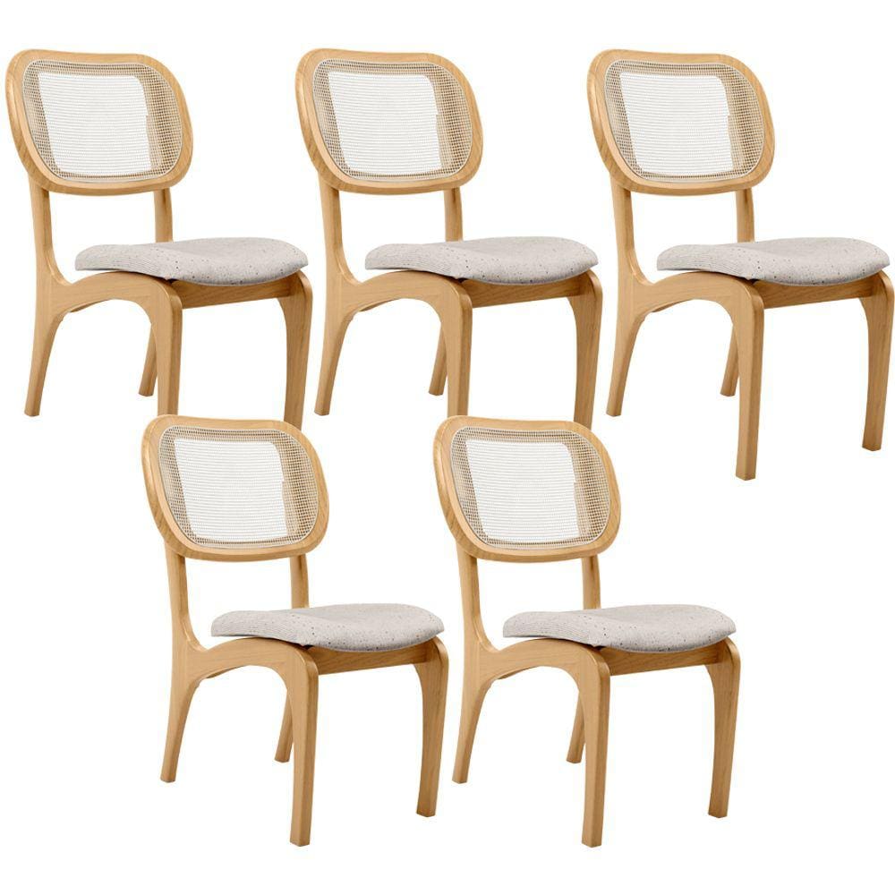 Kit 5 Cadeiras Para Sala de Jantar Cozinha Estofada e Tela Mariah L02 Linho Cru - Lyam Decor