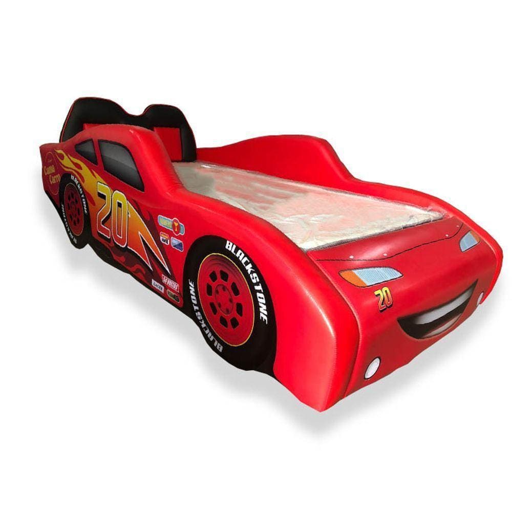Cama Carro Z15 Solteiro Totalmente Estofada - Cor Vermelha Tamanho:solteiro