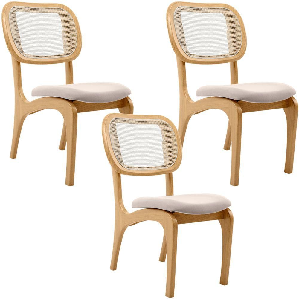 Kit 3 Cadeiras Para Sala de Jantar Cozinha Estofada e Tela Mariah L02 Seude Bege - Lyam Decor