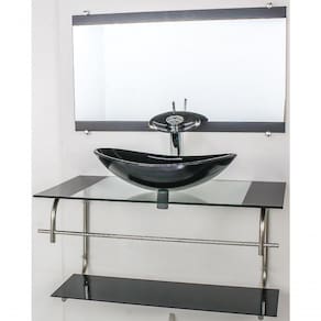 Gabinete De Vidro Para Banheiro Inox 90cm Cuba Oval Preto