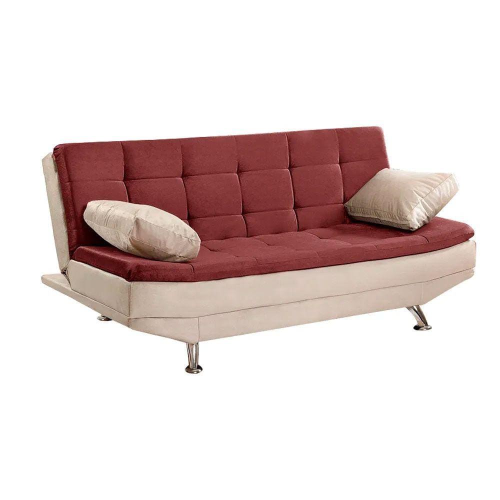 Sofá Cama Valencia 3 Lugares Reclinável Material Vinho com Marfim - Shop das Cabeceiras