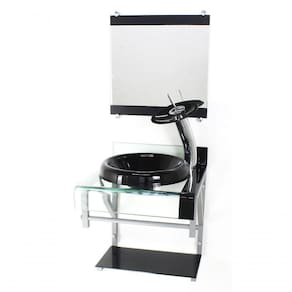Gabinete De Vidro 40cm Curvado Duplo Pc Cuba Chapéu Preto