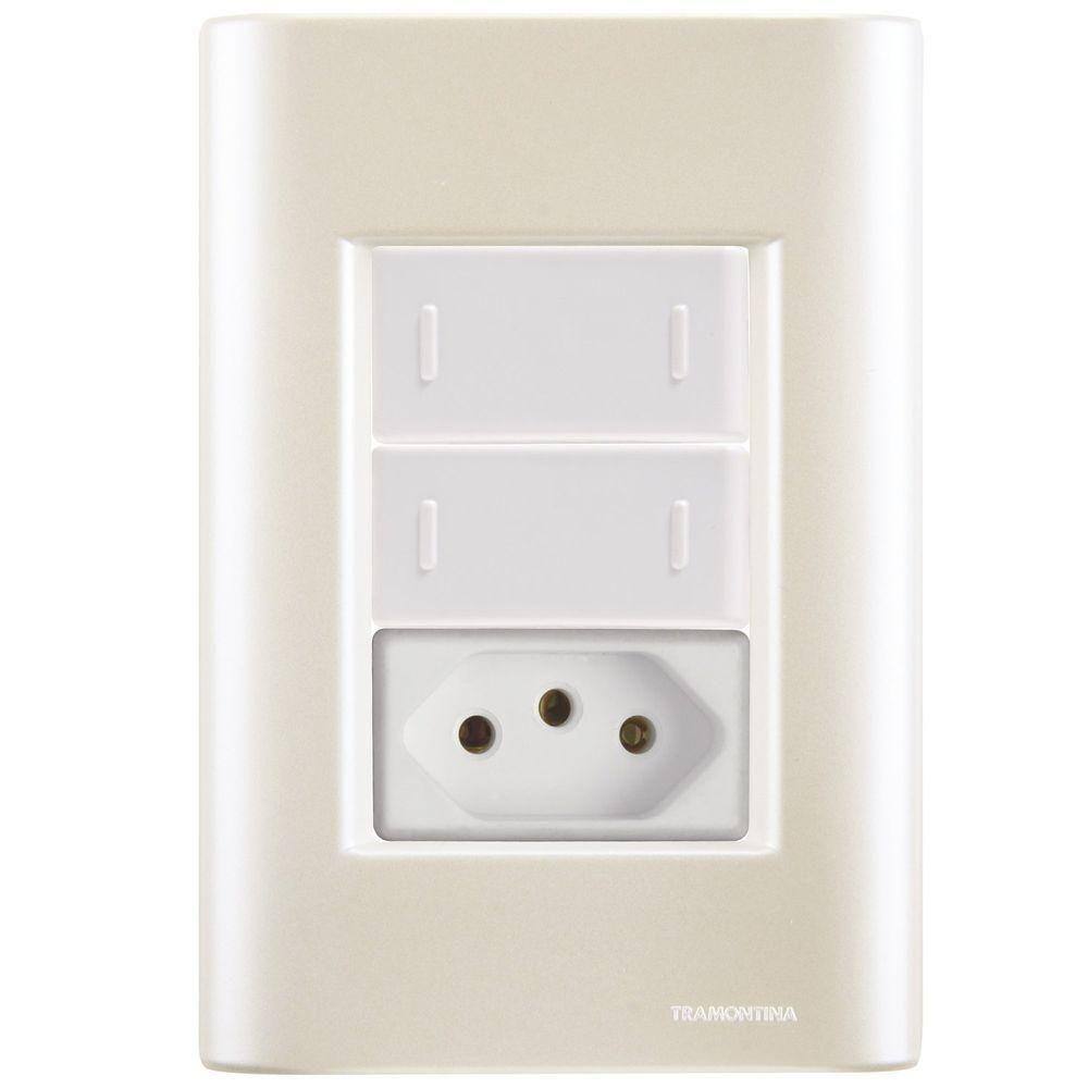 Cj Dois Interruptor Duplo E Tomada 20a Giz Pérola Tramontina Completo Pronto Tramontina