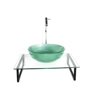Kit Cuba De Vidro Redonda 10mm Verde Com Tampo 50cm Incolor E Suporte Preto