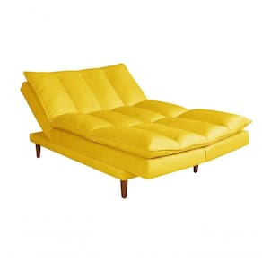 Sofá Cama Vancouver 3 Lugares Império Reclinável Casal Pés Madeira Suede Amarelo 374