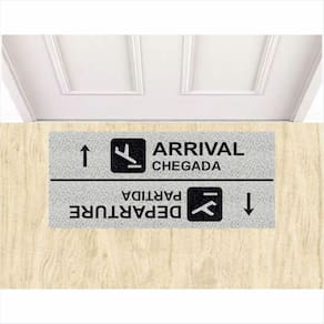 Tapete Capacho Aeroporto Arrival e Departure Divertido Prata