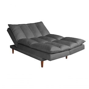 Sofá Cama Vancouver 3 Lugares Império Reclinável Casal Pés Madeira Suede Cinza 380