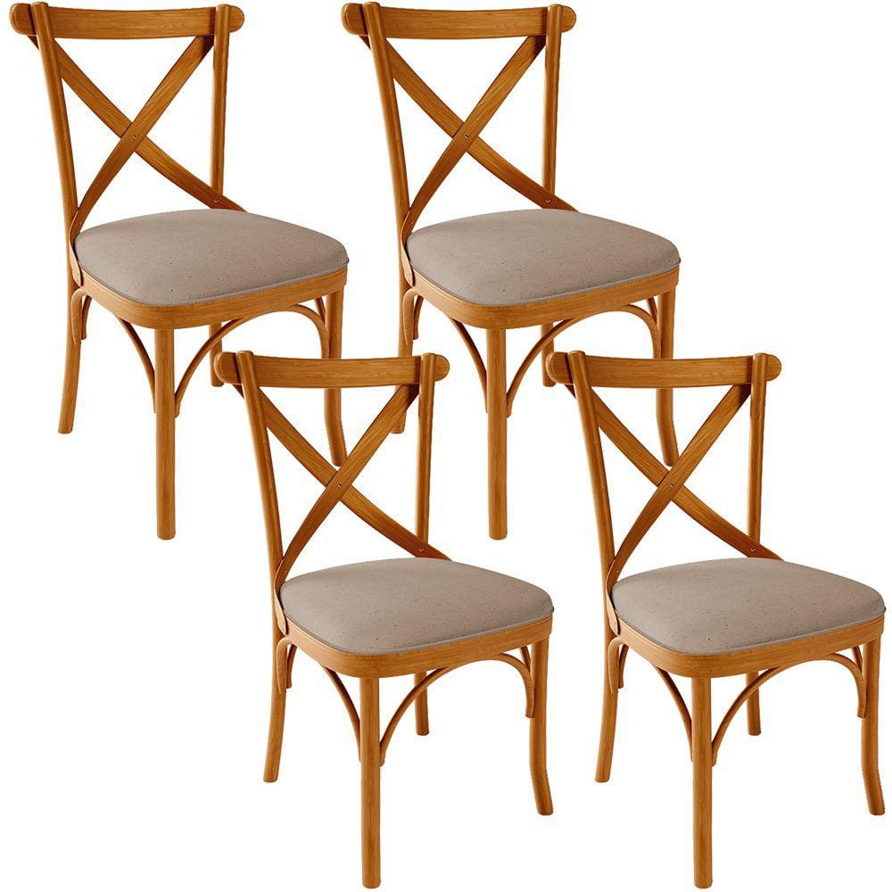 Kit 04 Cadeiras Para Sala de Jantar e Estar Living Estofada Ávila L02 Linho Bege Escuro - Lyam