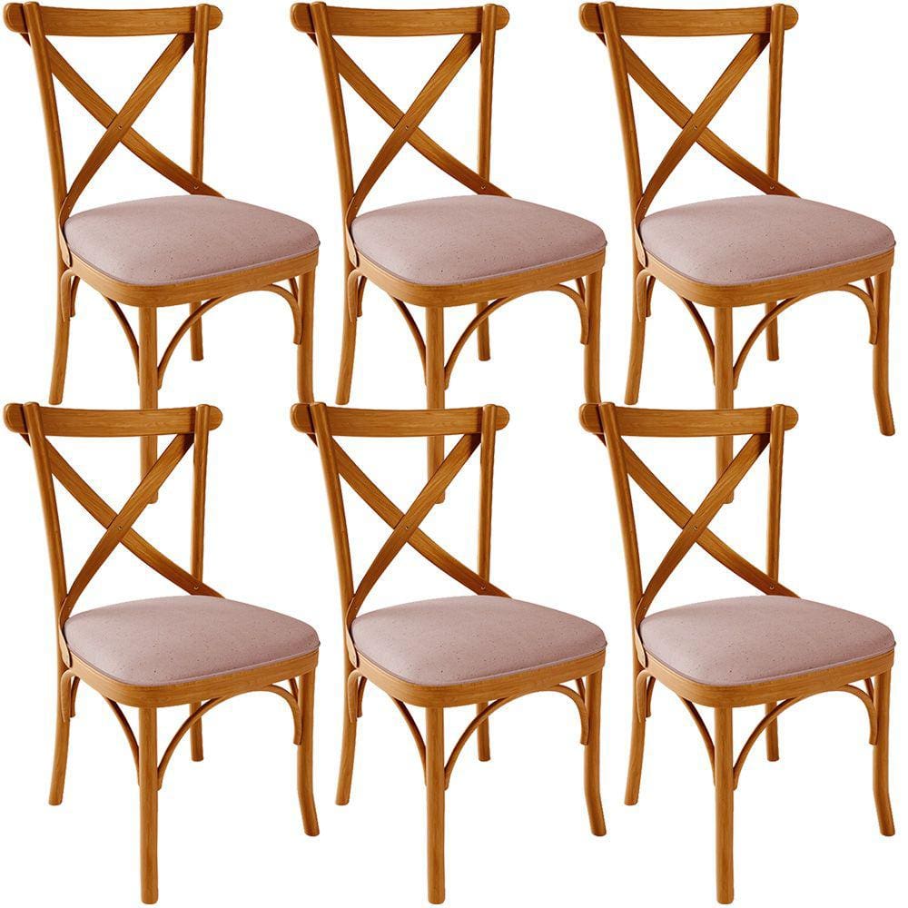 Kit 06 Cadeiras Para Sala de Jantar e Estar Living Estofada Ávila L02 Linho Rosê - Lyam