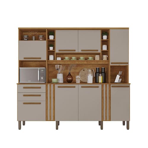 imagem-Armário De Cozinha Completo Acácia 8 Portas 2 Gavetas Salleto - Off White 