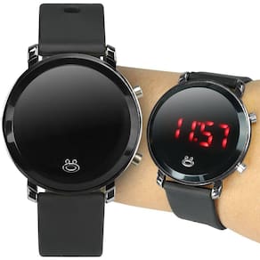Relogio feminino redondo led + silicone preto qualidade premium ajustavel moda preto casual led