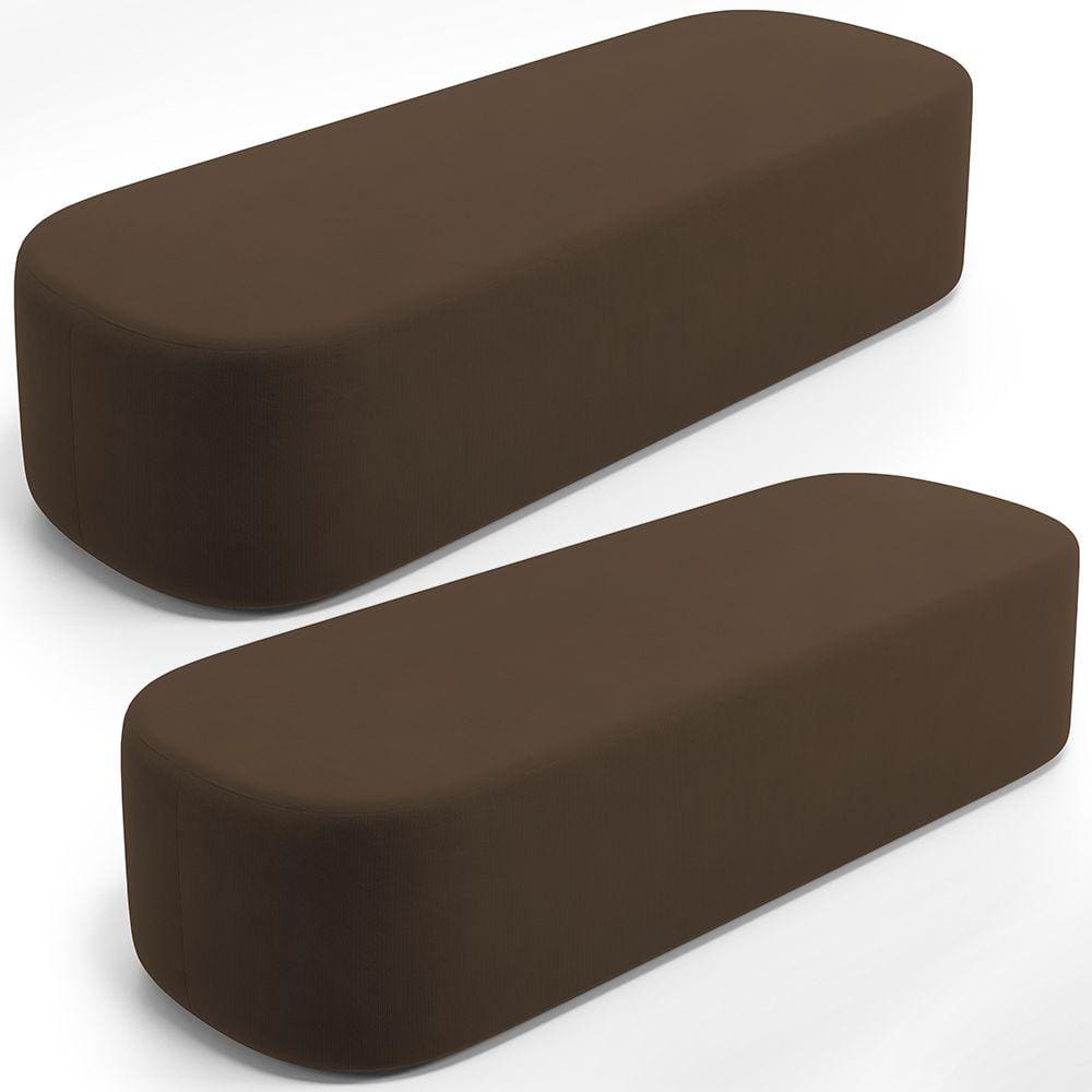 Kit 02 Puffs Decorativos Orgânicos Para Living Quarto 140cm Doha W01 Suede Marrom - Lyam Decor