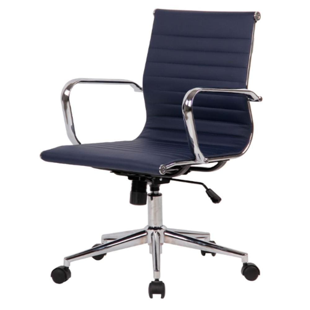 Cadeira Giratória Baixa Office Sevilha Rivattis Em Pu Azul Escuro Base Rodízio Cromado