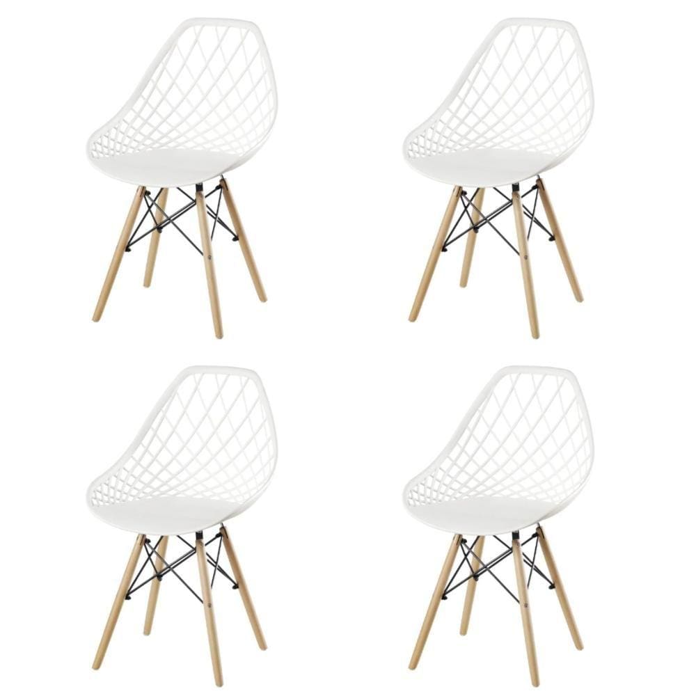 Kit 4 Cadeiras Cloe Kaila Rivattis Polipropileno Branco Base Madeira