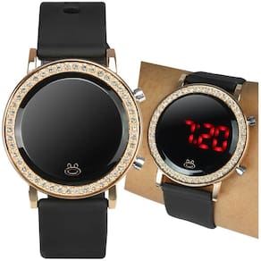 Relogio feminino digital redondo + premium aço inox led strass ajustavel silicone moda led casual