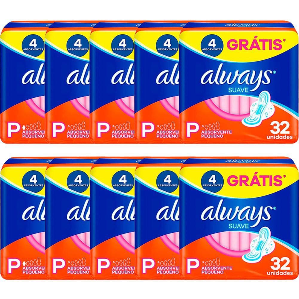 Kit 10 Absorvente Always Super Proteção Cobertura Suave - 320 Unidades