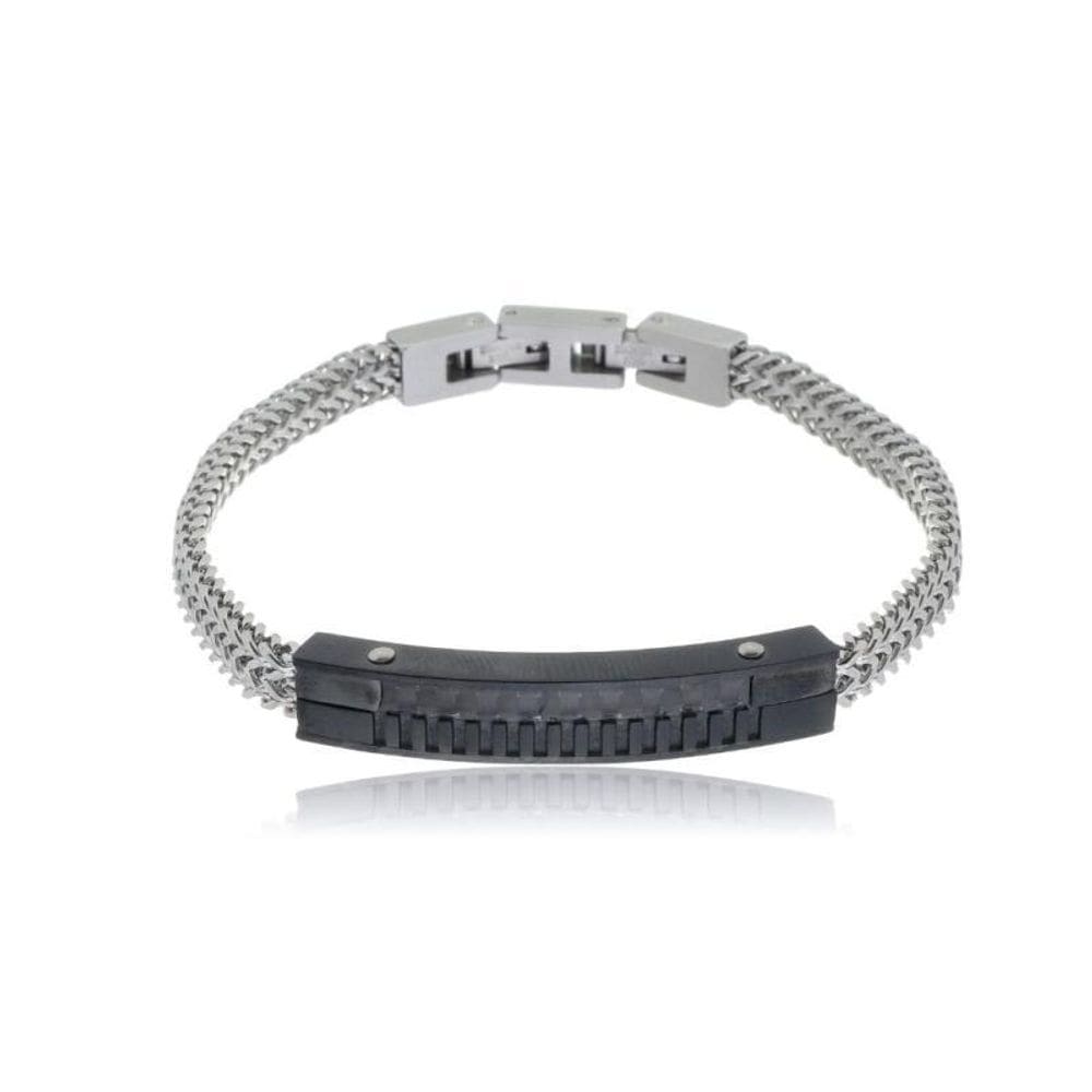 Bracelete Aço 21Cm 2 Fileiras Steel Seta Com Placa Black