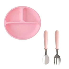Kit Prato Divisoria Silicone C/ Estojo Aço Inox Colher Garfo