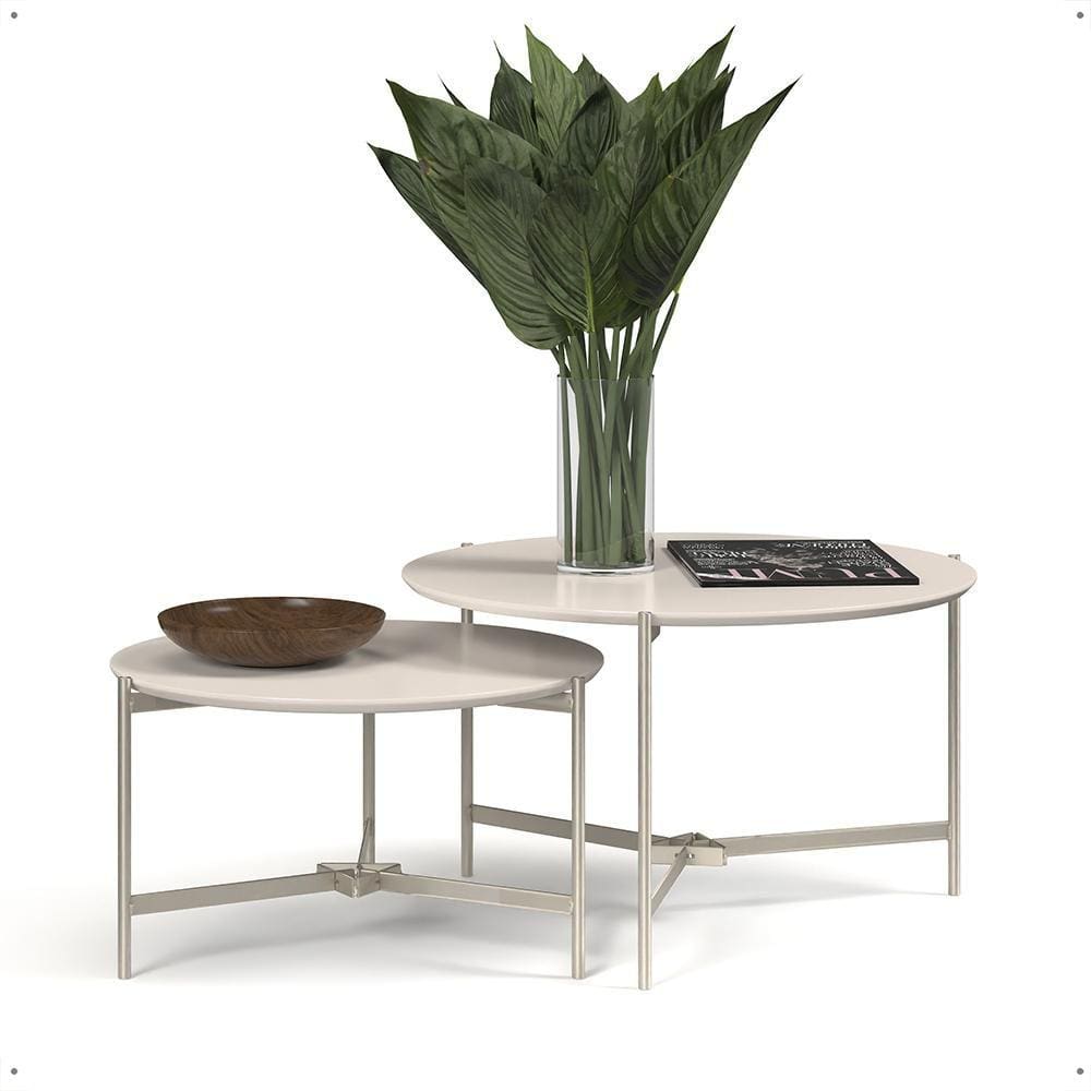 Kit 2 Mesas de Centro Industrial Sala Mesinhas Prisma Versátil Redonda Pés Ferro Tampo MDF Multiuso Lateral Apoio Decoração Casa - RPM