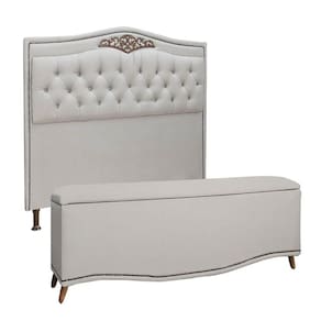 Conjunto Cabeceira e Calçadeira Holanda 160 cm Linho Shop das Cabeceiras