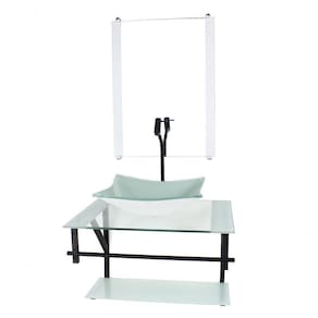 Gabinete De Vidro Para Banheiro 60cm Cuba Com Torneira Preta