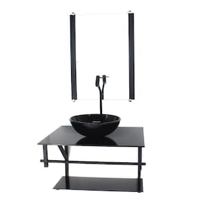 Gabinete De Vidro Para Banheiro 60cm Cuba Com Torneira Preta