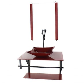 Gabinete De Vidro Para Banheiro 60cm Cuba Quadrada Vermelho