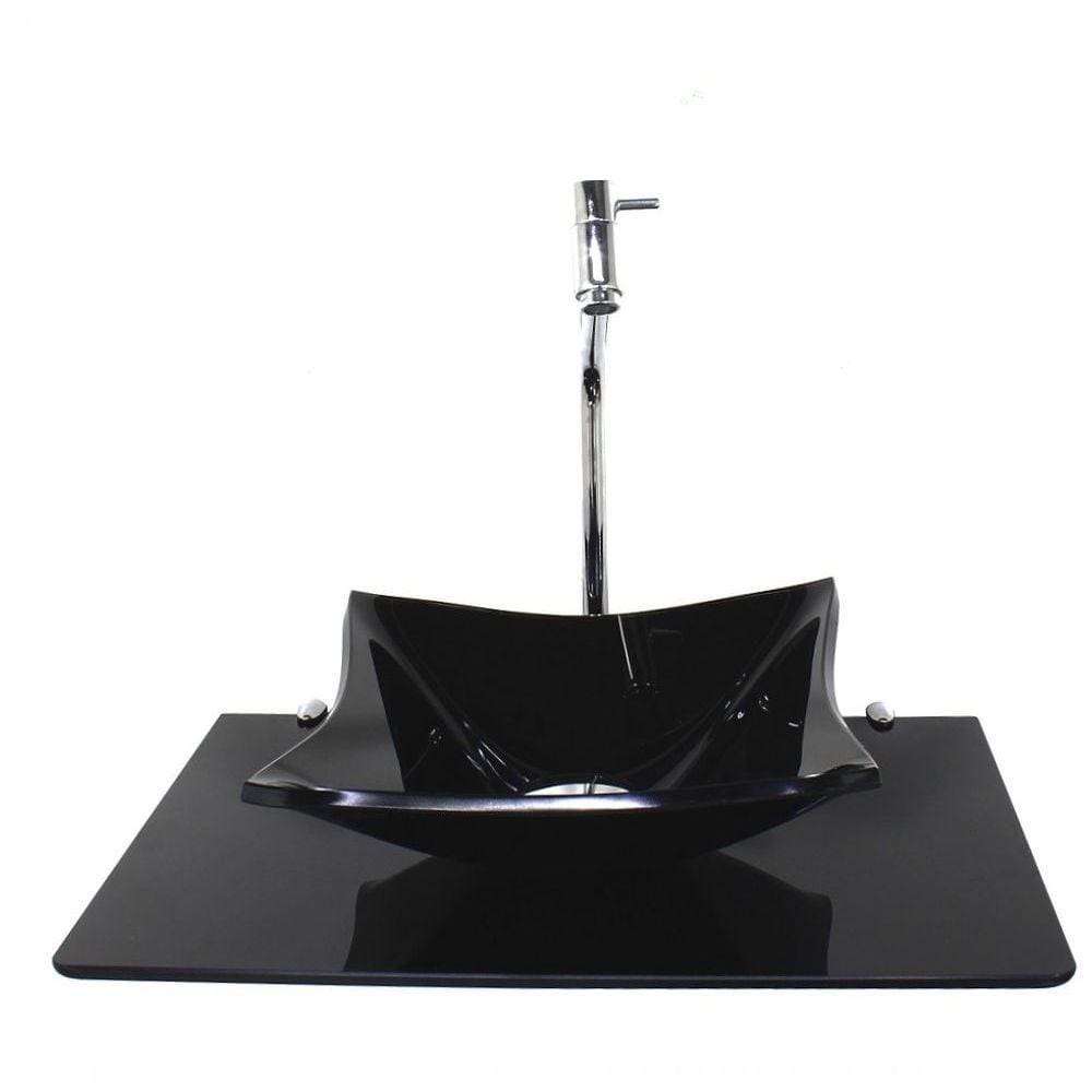 Kit Cuba De Vidro 10mm Tampo 50cm Preto Torneira Válvula