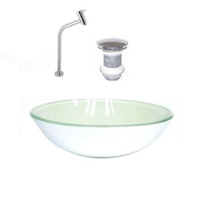 Cuba de Vidro Redonda 42cm Branca + Valvula + Torneira Cromada