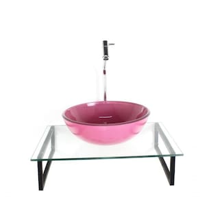 Kit Cuba De Vidro Redonda 10mm Rosa Tampo 50cm Incolor Com Suporte Torneira Valvula