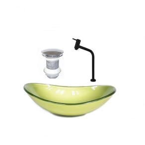 Cuba de Vidro Oval 55cm Verde + Valvula + Torneira Preta