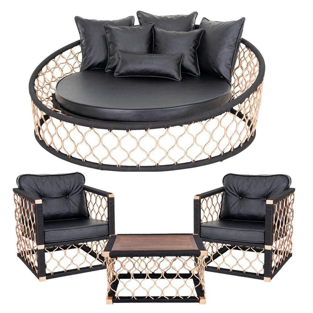 Combo 1 Chaise Com 6 Almofadas + 2 Poltronas + Mesa Madeira