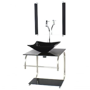 Gabinete De Vidro Para Banheiro 40cm Inox Cuba Quadrada Com Sifao E Torneira Metal Cor:marmore Imperador